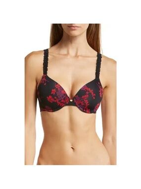 Natori Pure Luxe Underwire T Shirt Bra Cab Kyoto Black Red  34 DD